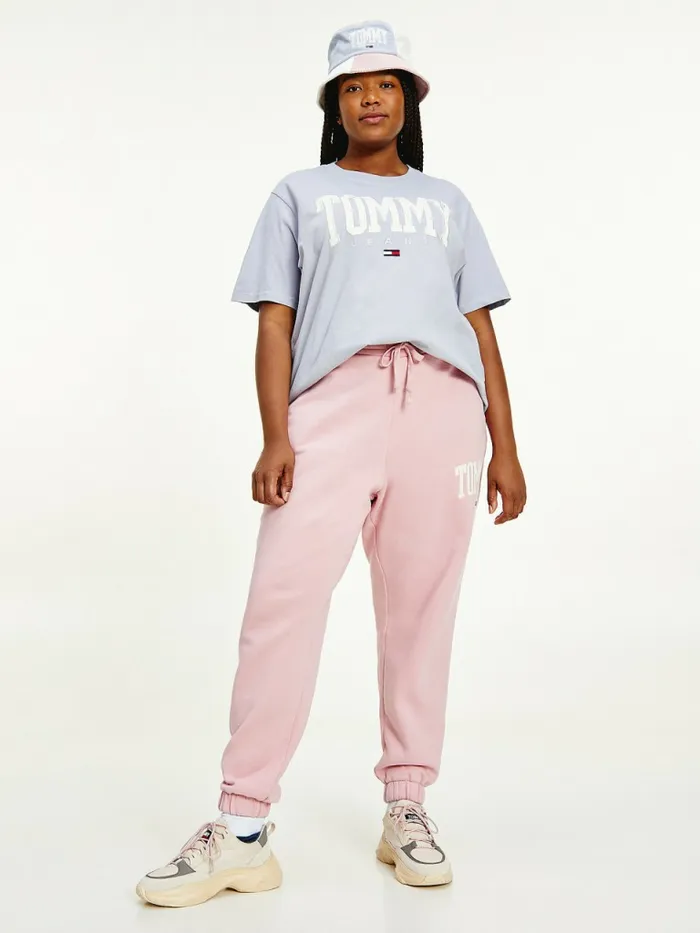 Tommy Hilfiger Curve College Tommy Badge Plush Joggers Broadway Pink Womens Trousers