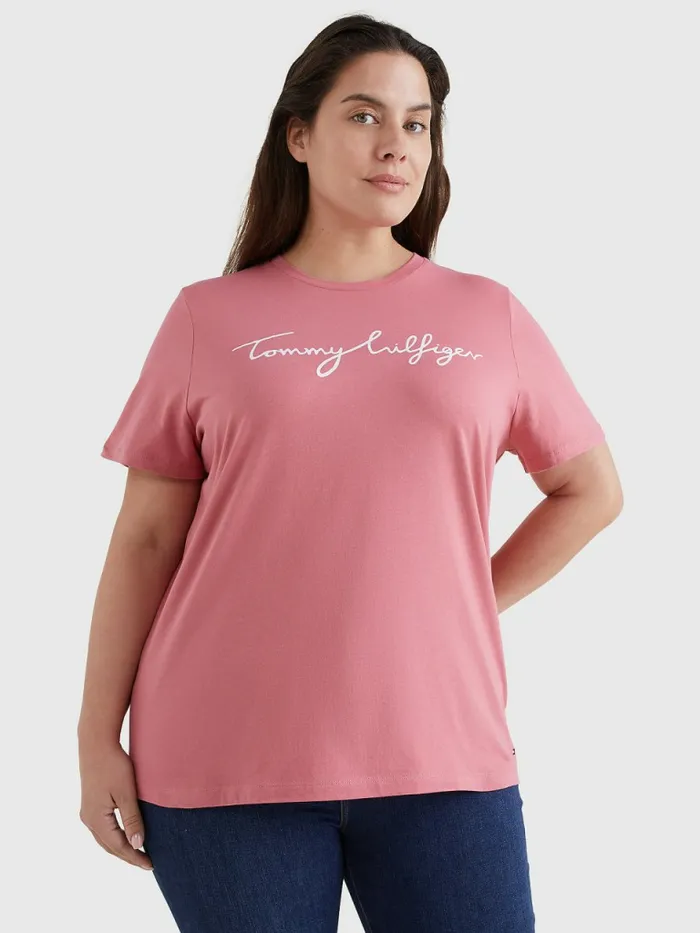 Tommy Hilfiger Curve Curve Signature Graphic Organic Cotton TShirt English Pink Womens TShirts Gift Ideas Tommy Hilfiger Curve Curve Signature Graphic Organic Cotton TShirt English Pink Womens TShirts Gift Ideas