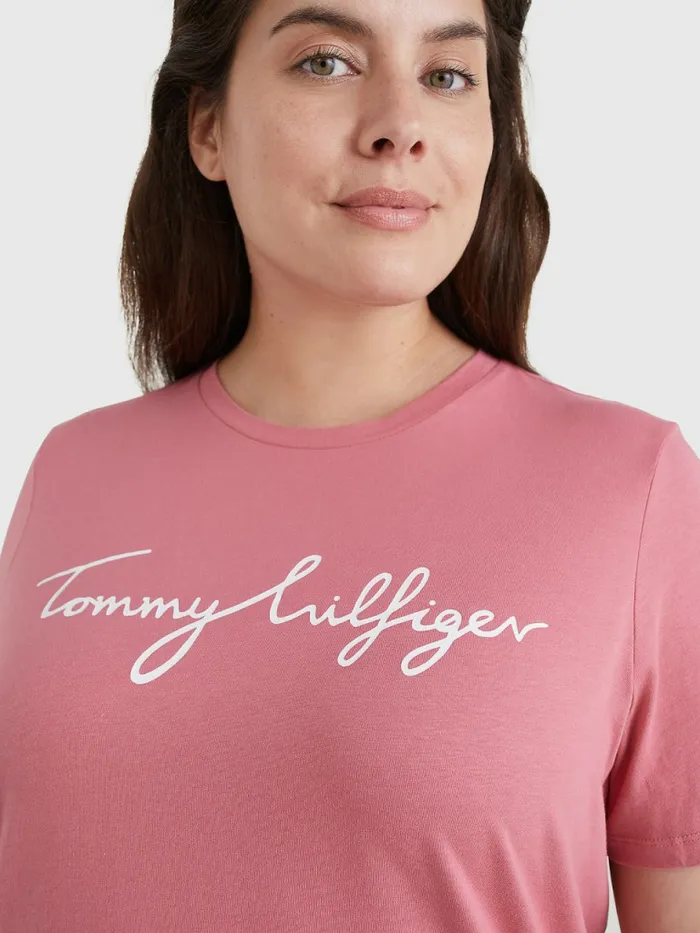 Tommy Hilfiger Curve Curve Signature Graphic Organic Cotton TShirt English Pink Womens TShirts Gift Ideas