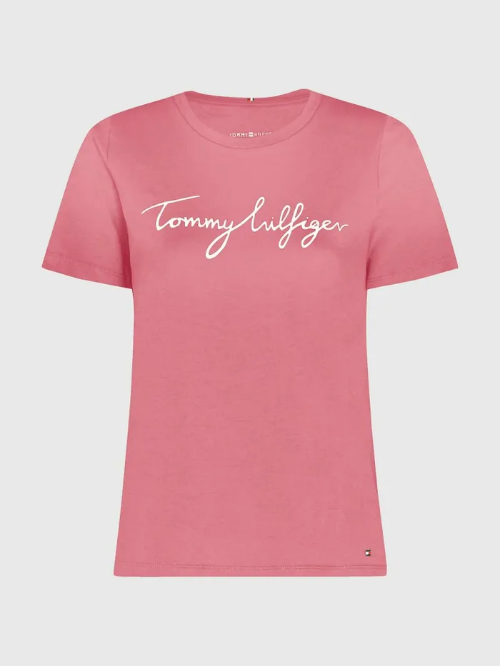 Tommy Hilfiger Curve Curve Signature Graphic Organic Cotton TShirt English Pink Womens TShirts Gift Ideas