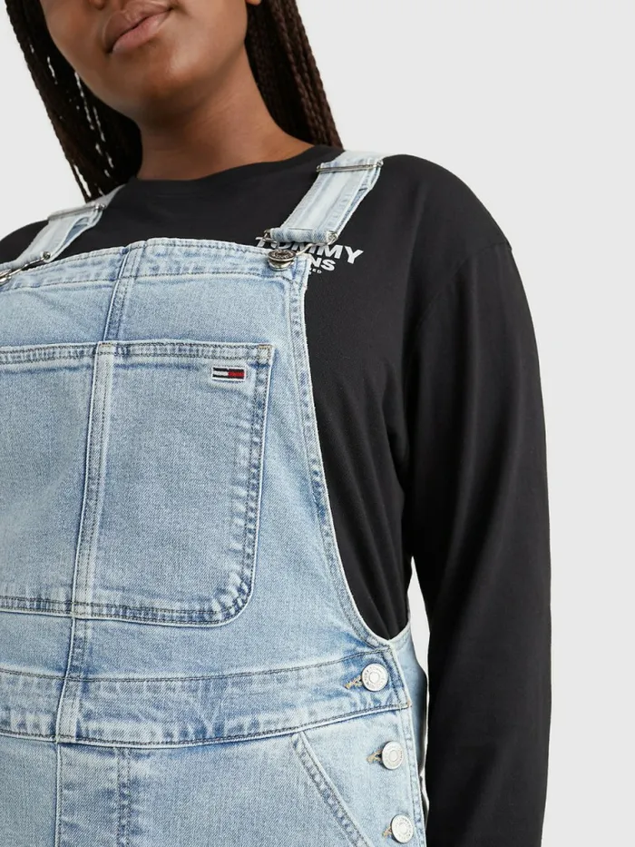Tommy Hilfiger Curve Denim Dungaree Dress Denim Light Womens Dresses and Jumpsuits Cheap On Sale