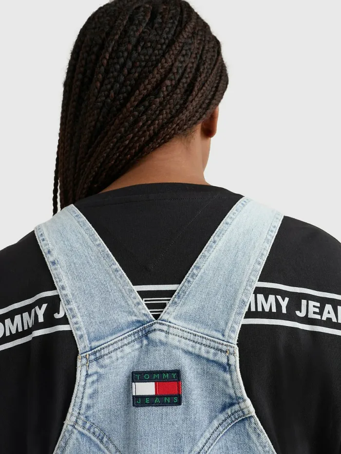Tommy Hilfiger Curve Denim Dungaree Dress Denim Light Womens Dresses and Jumpsuits Cheap On Sale