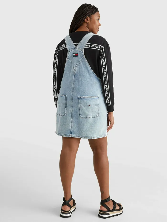 Tommy Hilfiger Curve Denim Dungaree Dress Denim Light Womens Dresses and Jumpsuits Cheap On Sale