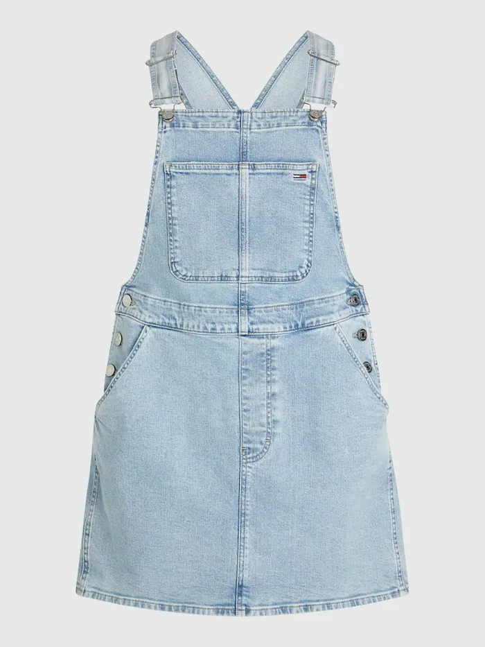 Tommy Hilfiger Curve Denim Dungaree Dress Denim Light Womens Dresses and Jumpsuits Cheap On Sale