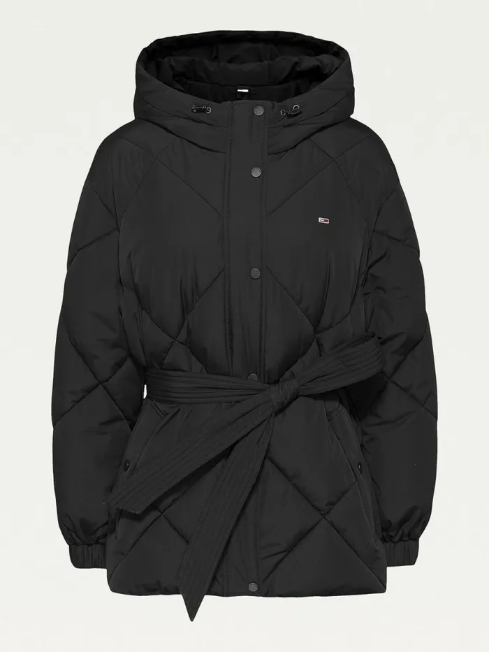 Tommy Hilfiger Curve Diamond Quilted Belted Puffer Jacket Black Womens Coats and Jackets Gift Ideas