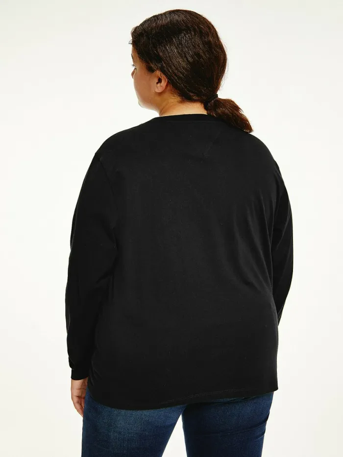 Tommy Hilfiger Curve Essential Logo Slim Fit Long Sleeve TShirt Black Womens Curve Fashion