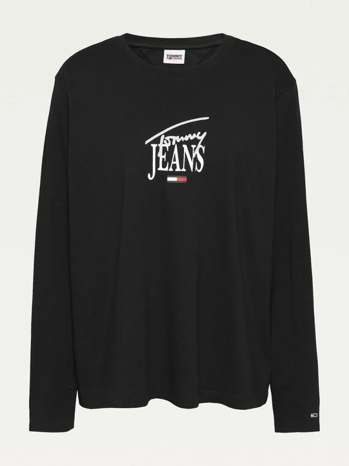 Tommy Hilfiger Curve Essential Logo Slim Fit Long Sleeve TShirt Black Womens Curve Fashion