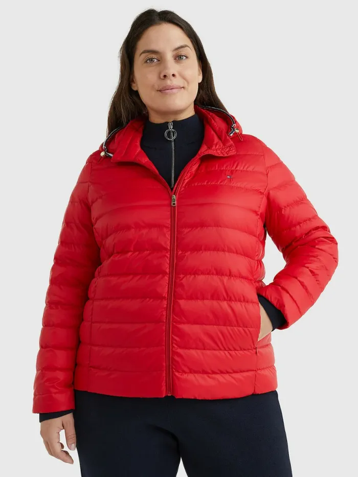 Tommy Hilfiger Curve Essential Removable Hood Padded Jacket Primary Red Womens Coats and Jackets Gift Ideas Tommy Hilfiger Curve Essential Removable Hood Padded Jacket Primary Red Womens Coats and Jackets Gift Ideas