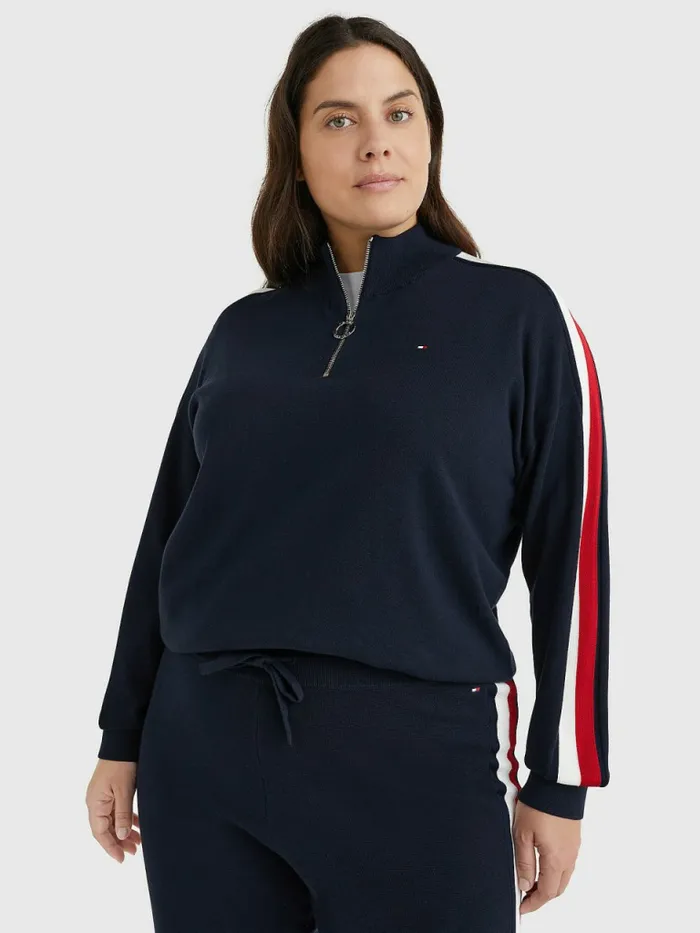 Tommy Hilfiger Curve Half Zip Regular Fit Jumper Desert Sky Womens Knitwear Fashion Tommy Hilfiger Curve Half Zip Regular Fit Jumper Desert Sky Womens Knitwear Fashion