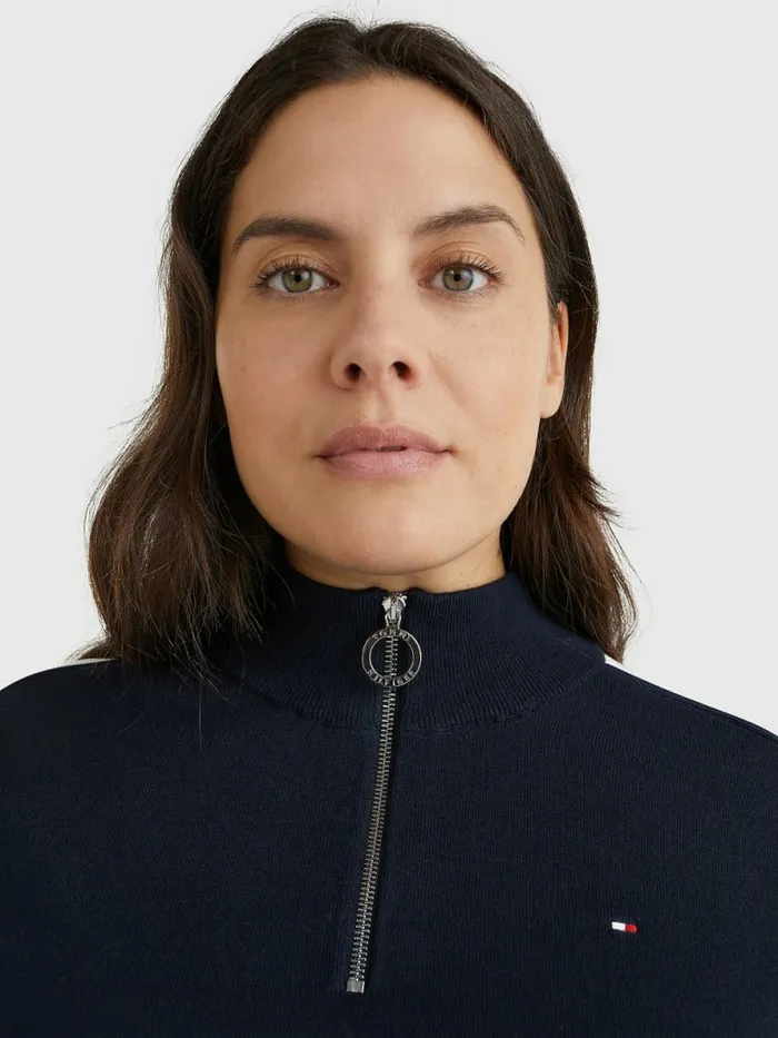 Tommy Hilfiger Curve Half Zip Regular Fit Jumper Desert Sky Womens Knitwear Fashion