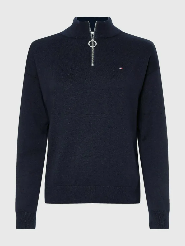 Tommy Hilfiger Curve Half Zip Regular Fit Jumper Desert Sky Womens Knitwear Fashion
