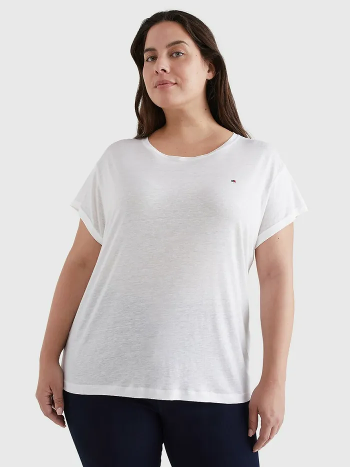 Tommy Hilfiger Curve Linen Blend Oversized TShirt White Womens TShirts Gift 4 You Tommy Hilfiger Curve Linen Blend Oversized TShirt White Womens TShirts Gift 4 You