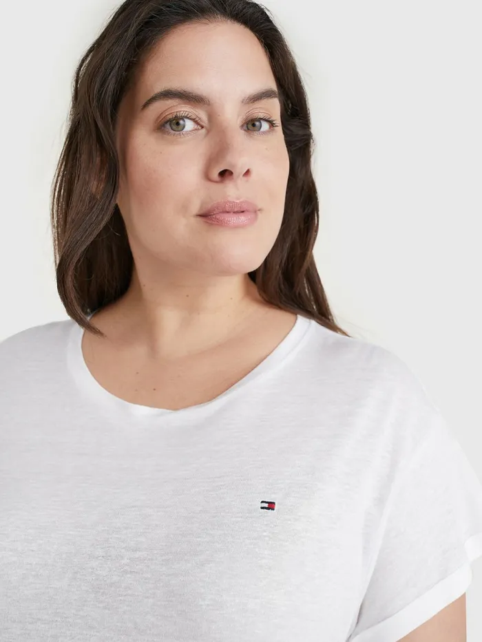 Tommy Hilfiger Curve Linen Blend Oversized TShirt White Womens TShirts Gift 4 You