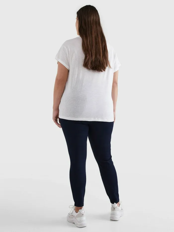 Tommy Hilfiger Curve Linen Blend Oversized TShirt White Womens TShirts Gift 4 You