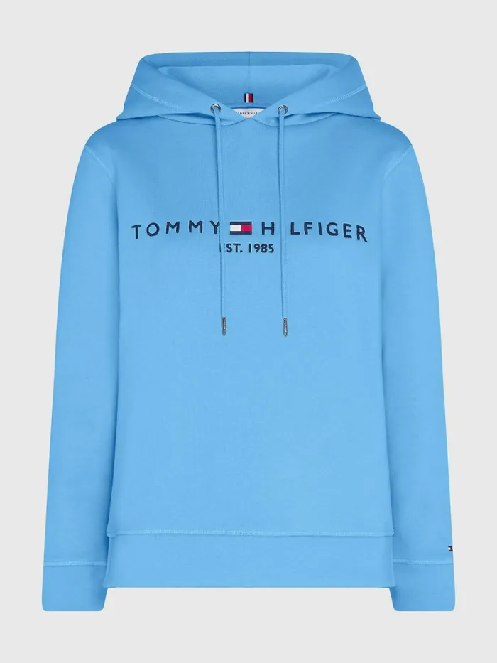 Tommy Hilfiger Curve Logo Drawstring Hoody Hydrangea Blue Womens Sweatshirts and Hoodies Gift for Friend Tommy Hilfiger Curve Logo Drawstring Hoody Hydrangea Blue Womens Sweatshirts and Hoodies Gift for Friend