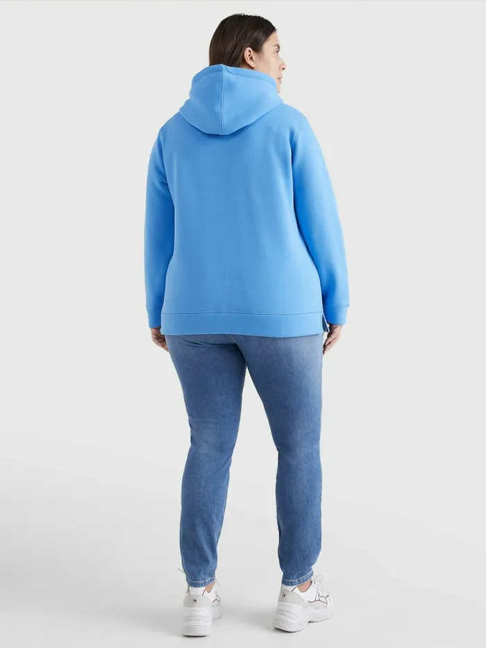 Tommy Hilfiger Curve Logo Drawstring Hoody Hydrangea Blue Womens Sweatshirts and Hoodies Gift for Friend