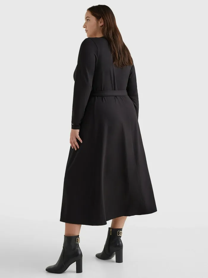 Tommy Hilfiger Curve Long Sleeve VNeck Midi Wrap Dress Black Womens Dresses and Jumpsuits Near Me