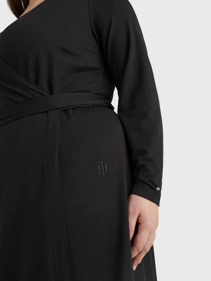 Tommy Hilfiger Curve Long Sleeve VNeck Midi Wrap Dress Black Womens Dresses and Jumpsuits Near Me