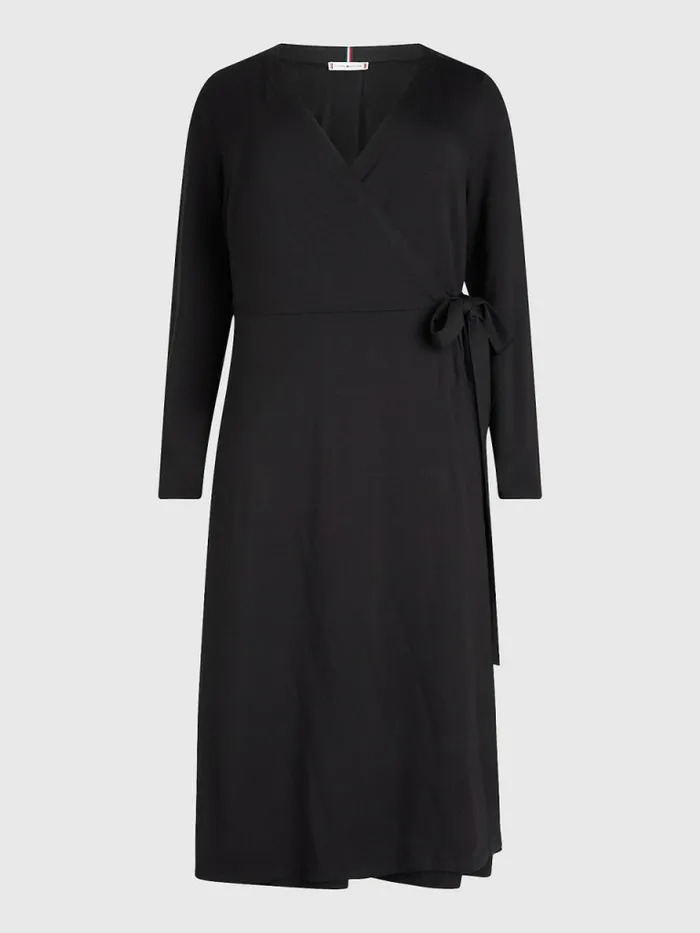 Tommy Hilfiger Curve Long Sleeve VNeck Midi Wrap Dress Black Womens Dresses and Jumpsuits Near Me