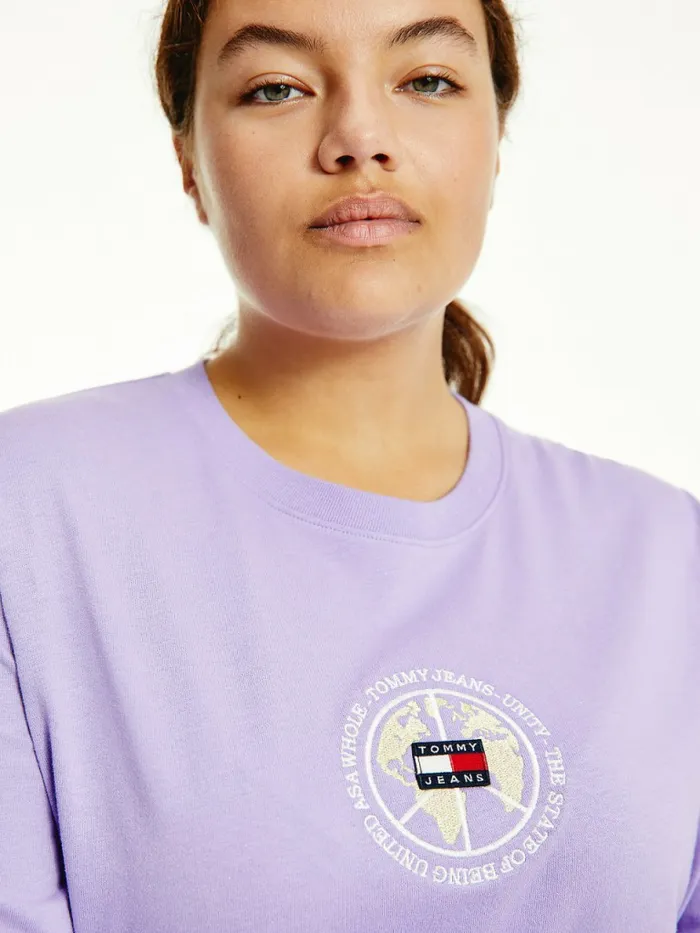 Tommy Hilfiger Curve Long Sleeves Cropped Fit TShirt Violet Viola Womens CoOrds