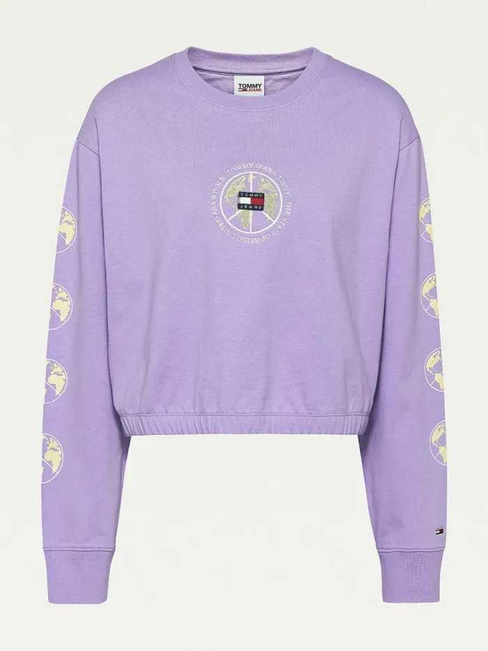 Tommy Hilfiger Curve Long Sleeves Cropped Fit TShirt Violet Viola Womens CoOrds