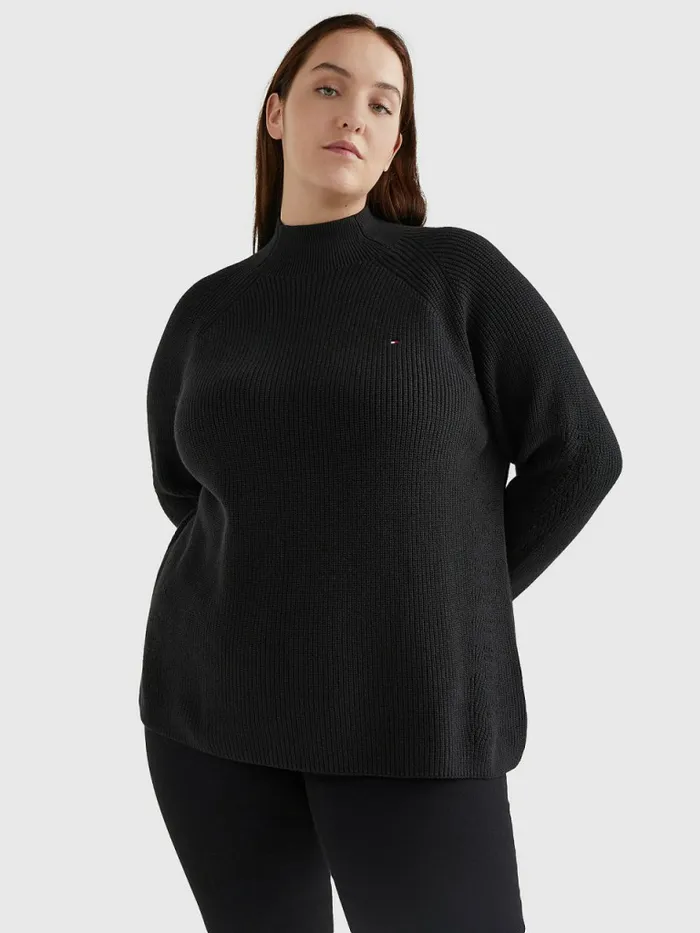 Tommy Hilfiger Curve Mock Turtleneck Organic Cotton Knit Jumper Black Womens Knitwear Near Me Tommy Hilfiger Curve Mock Turtleneck Organic Cotton Knit Jumper Black Womens Knitwear Near Me