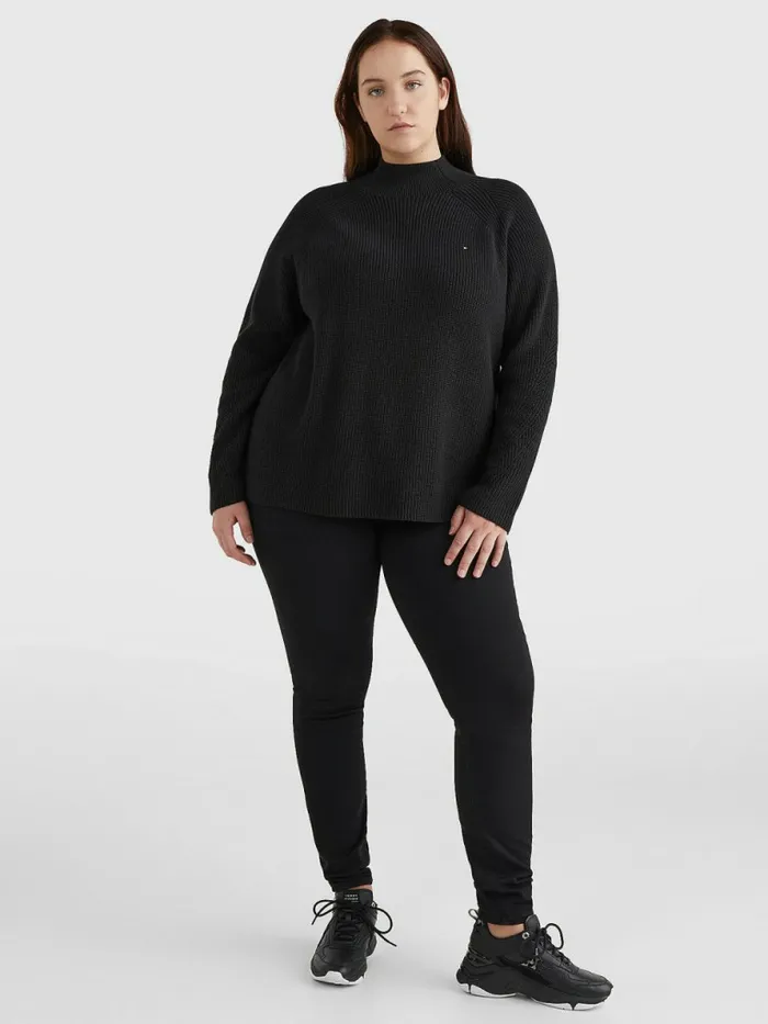 Tommy Hilfiger Curve Mock Turtleneck Organic Cotton Knit Jumper Black Womens Knitwear Near Me