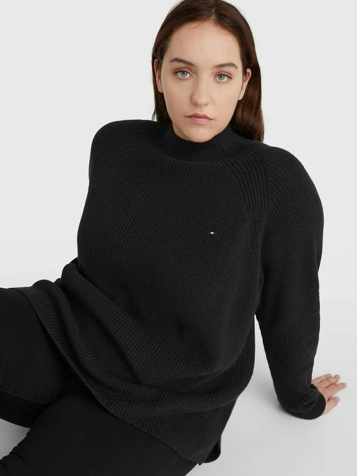 Tommy Hilfiger Curve Mock Turtleneck Organic Cotton Knit Jumper Black Womens Knitwear Near Me