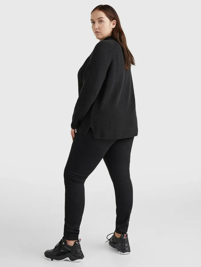 Tommy Hilfiger Curve Mock Turtleneck Organic Cotton Knit Jumper Black Womens Knitwear Near Me