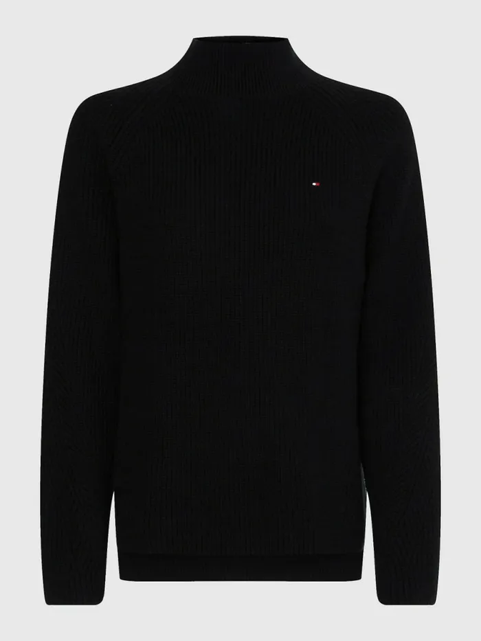 Tommy Hilfiger Curve Mock Turtleneck Organic Cotton Knit Jumper Black Womens Knitwear Near Me