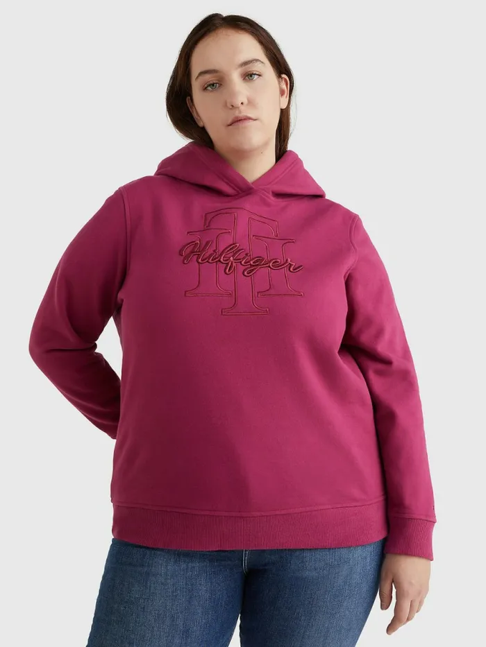 Tommy Hilfiger Curve Monogram Embroidery Regular Fit Hoody Crimson Ruby Womens Sweatshirts and Hoodies For Sale Tommy Hilfiger Curve Monogram Embroidery Regular Fit Hoody Crimson Ruby Womens Sweatshirts and Hoodies For Sale