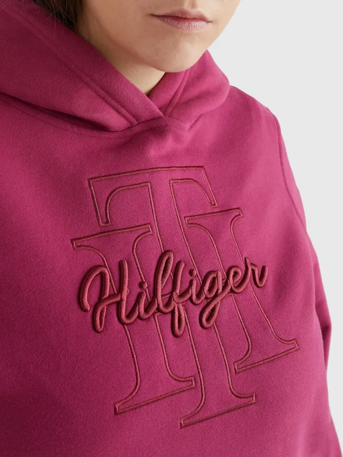 Tommy Hilfiger Curve Monogram Embroidery Regular Fit Hoody Crimson Ruby Womens Sweatshirts and Hoodies For Sale
