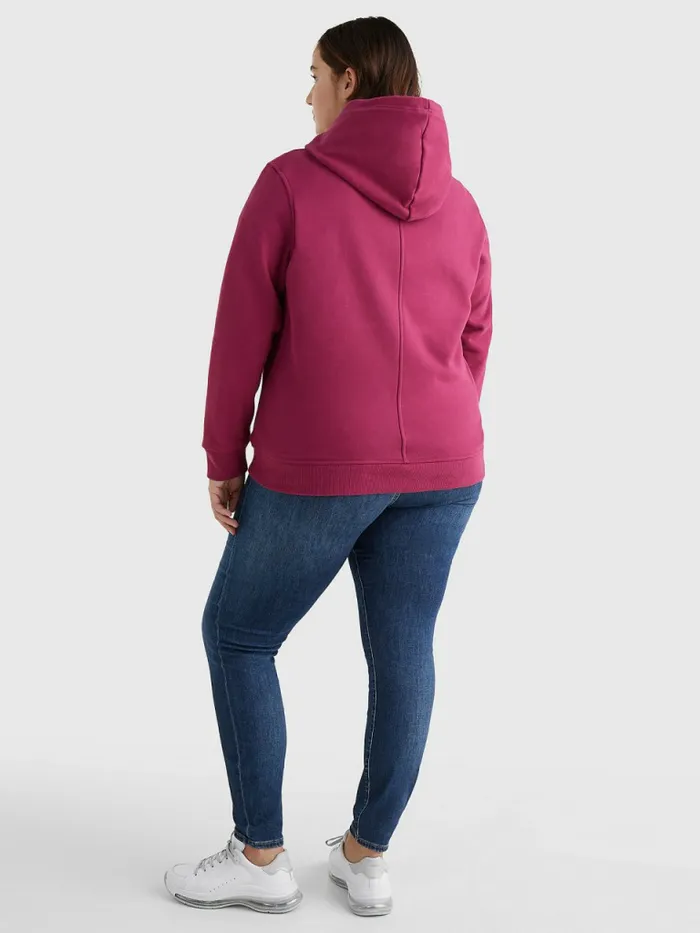 Tommy Hilfiger Curve Monogram Embroidery Regular Fit Hoody Crimson Ruby Womens Sweatshirts and Hoodies For Sale