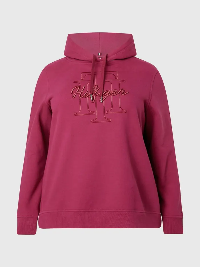 Tommy Hilfiger Curve Monogram Embroidery Regular Fit Hoody Crimson Ruby Womens Sweatshirts and Hoodies For Sale