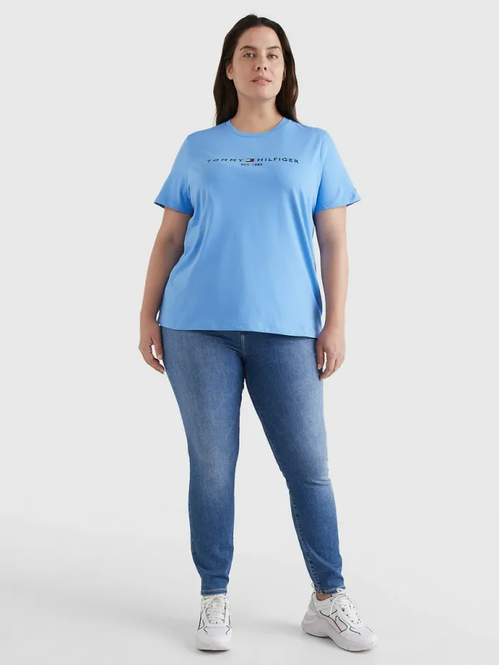 Tommy Hilfiger Curve Organic Cotton Logo TShirt Hydrangea Blue Womens Curve Fashion