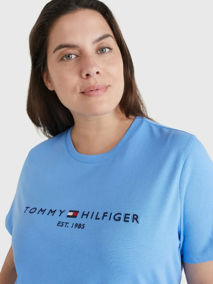 Tommy Hilfiger Curve Organic Cotton Logo TShirt Hydrangea Blue Womens Curve Fashion