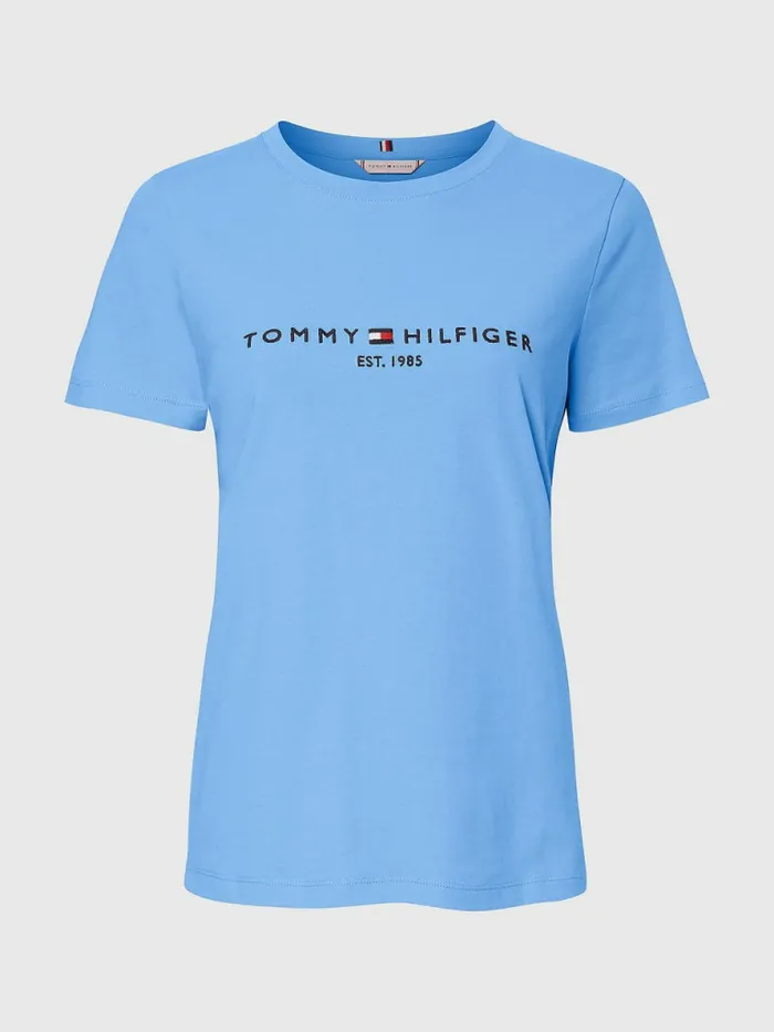 Tommy Hilfiger Curve Organic Cotton Logo TShirt Hydrangea Blue Womens Curve Fashion