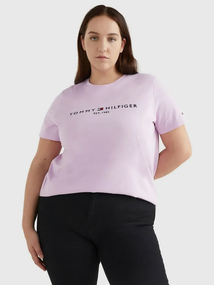 Tommy Hilfiger Curve Organic Cotton Logo TShirt Luminous Lilac Womens Curve Fashion Tommy Hilfiger Curve Organic Cotton Logo TShirt Luminous Lilac Womens Curve Fashion