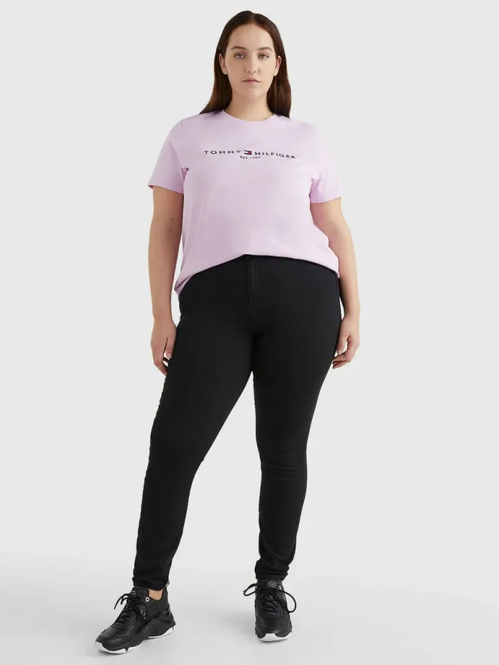 Tommy Hilfiger Curve Organic Cotton Logo TShirt Luminous Lilac Womens Curve Fashion