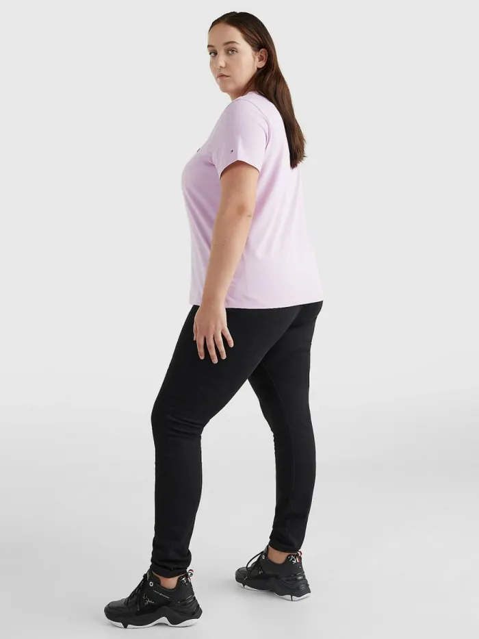Tommy Hilfiger Curve Organic Cotton Logo TShirt Luminous Lilac Womens Curve Fashion