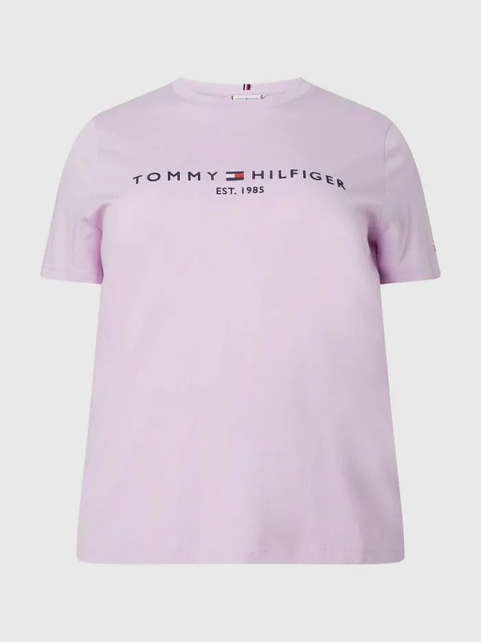 Tommy Hilfiger Curve Organic Cotton Logo TShirt Luminous Lilac Womens Curve Fashion