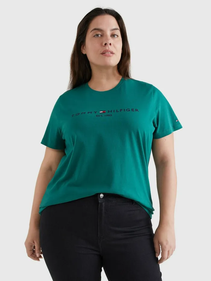 Tommy Hilfiger Curve Organic Cotton Logo TShirt Tropical Emerald Womens TShirts Fashion Tommy Hilfiger Curve Organic Cotton Logo TShirt Tropical Emerald Womens TShirts Fashion