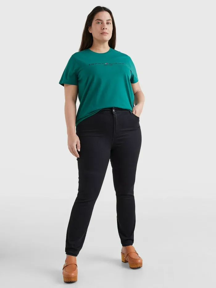 Tommy Hilfiger Curve Organic Cotton Logo TShirt Tropical Emerald Womens TShirts Fashion