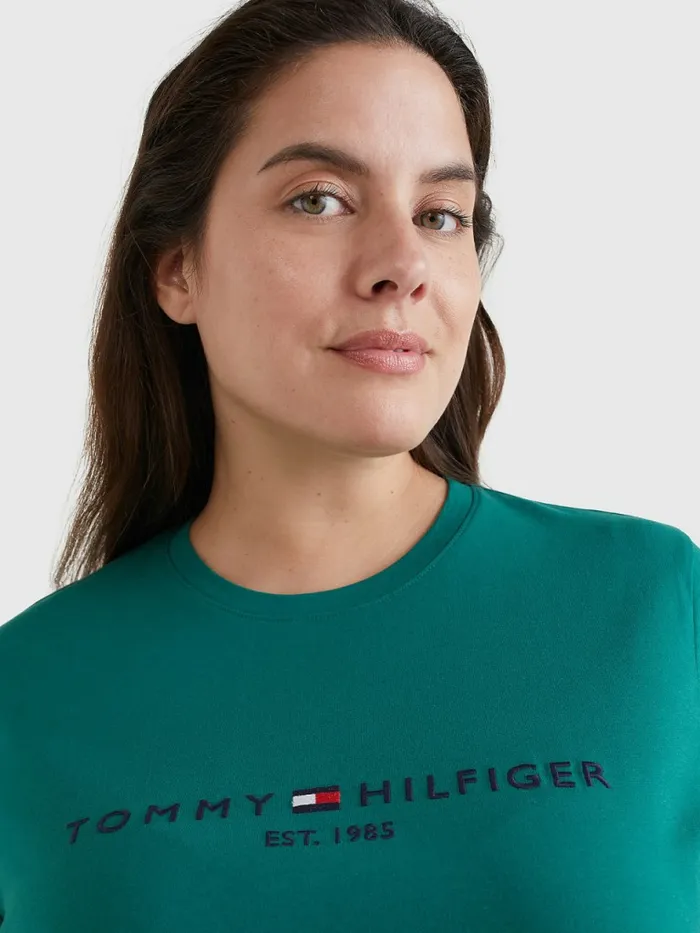 Tommy Hilfiger Curve Organic Cotton Logo TShirt Tropical Emerald Womens TShirts Fashion