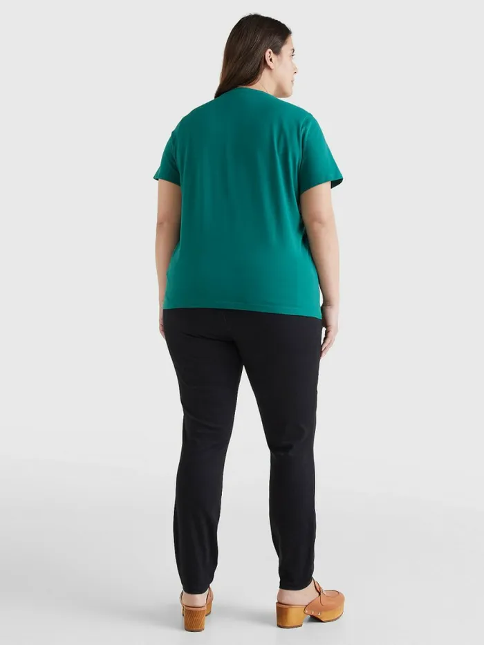 Tommy Hilfiger Curve Organic Cotton Logo TShirt Tropical Emerald Womens TShirts Fashion