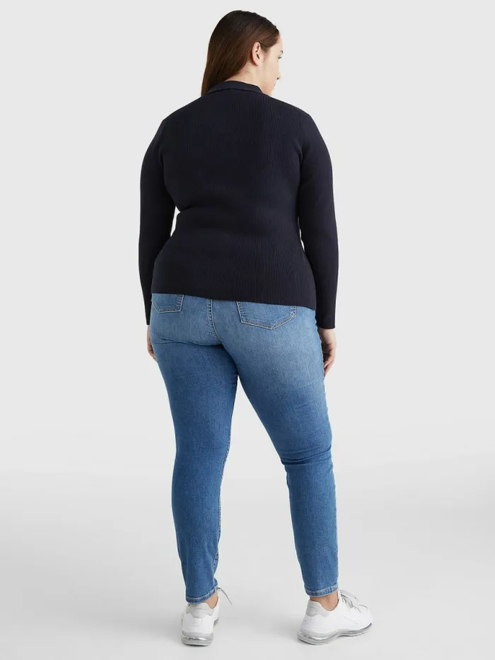 Tommy Hilfiger Curve Organic Cotton Slim Fit Polo Jumper Desert Sky Womens Knitwear Casaul