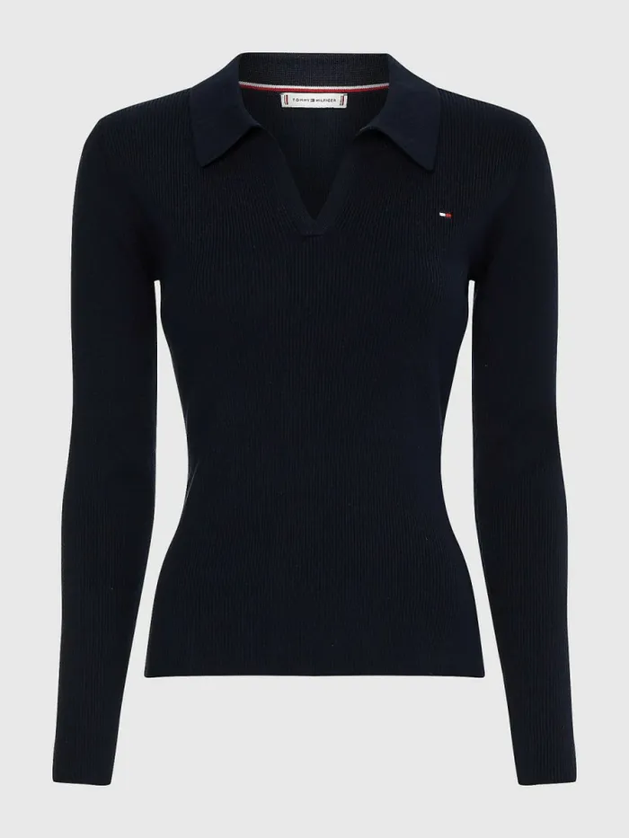 Tommy Hilfiger Curve Organic Cotton Slim Fit Polo Jumper Desert Sky Womens Knitwear Casaul