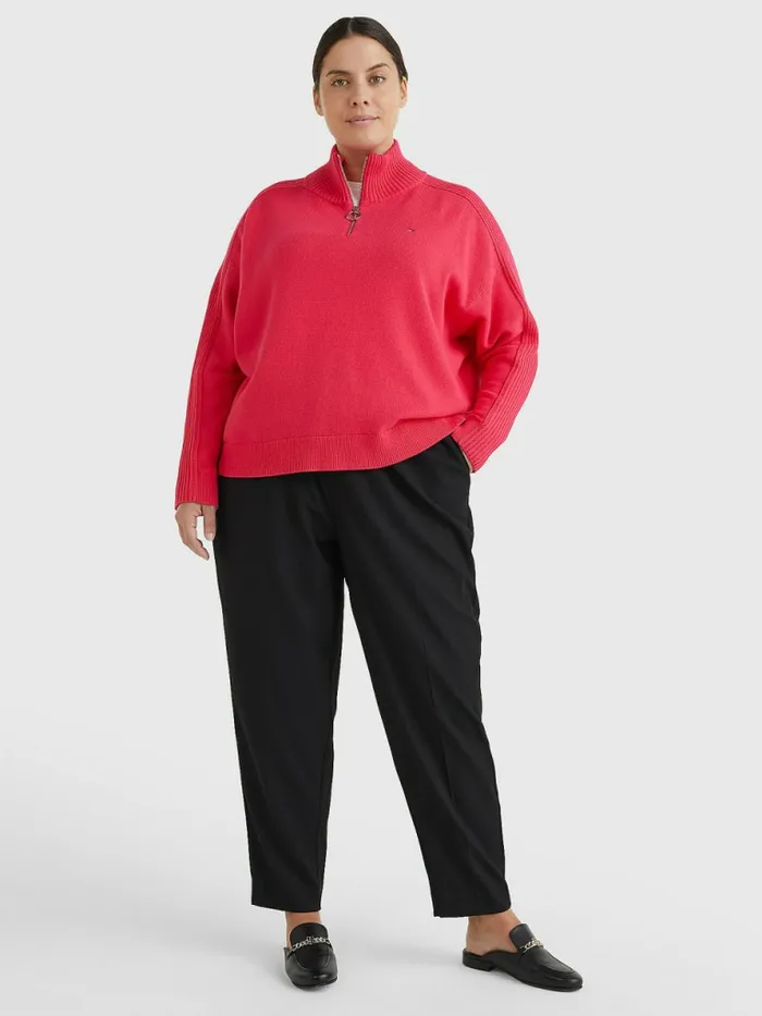 Tommy Hilfiger Curve Oversized HalfZip High Neck Jumper Pink Splendor Womens Knitwear On Sale