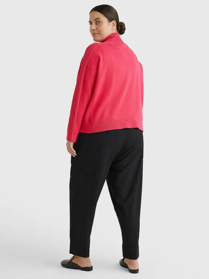 Tommy Hilfiger Curve Oversized HalfZip High Neck Jumper Pink Splendor Womens Knitwear On Sale