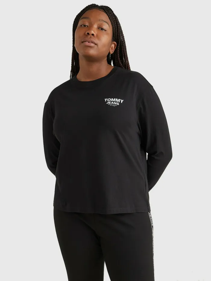 Tommy Hilfiger Curve Relaxed Cropped Long Sleeve TShirt Black Womens Curve Fashion Tommy Hilfiger Curve Relaxed Cropped Long Sleeve TShirt Black Womens Curve Fashion